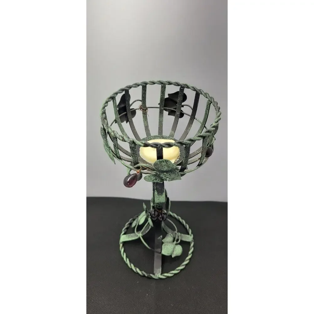 Vintage Style Grapevine Iron Tea Light Candle Holder Verdigris Tuscan Decor